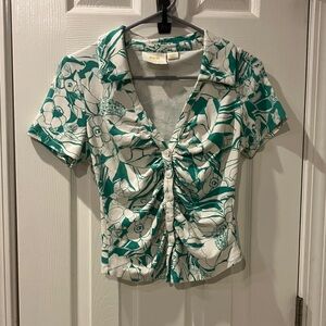 Maeve by Anthropologie Teal and White Floral Button Down Shirt size S